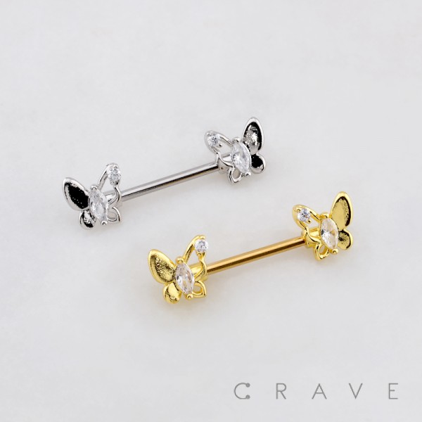 MARQUISE BUTTERFLY CZ 316L SURGICAL STEEL NIPPLE RING